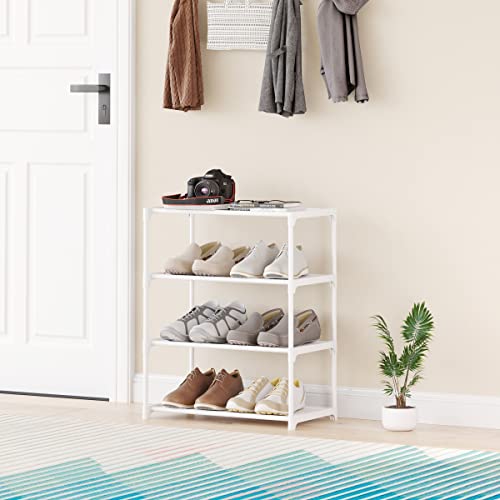 4-Tier Small Shoe Rack Space Saving Shoe Shelf Storage Organizer for Entryway Hallway Closet Bathroom Garage,Stackable Shoe Stand(White) - size: 4-White(17.5W")