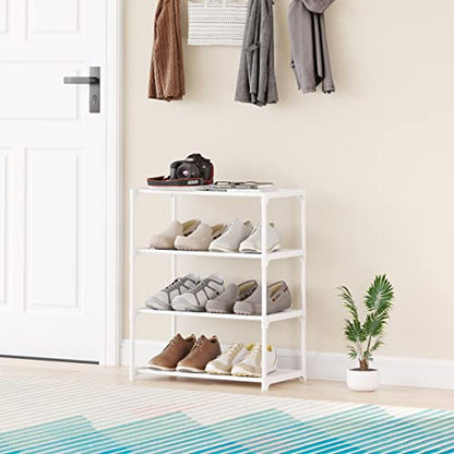 4-Tier Small Shoe Rack Space Saving Shoe Shelf Storage Organizer for Entryway Hallway Closet Bathroom Garage,Stackable Shoe Stand(White) - size: 4-White(17.5W")