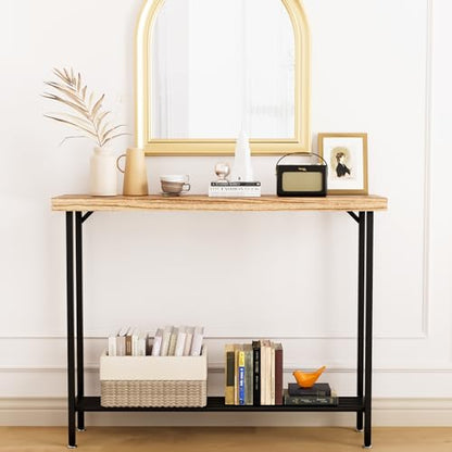 Acovy Industrial Solid Wood Console Table, 2 Tier Entryway Table with Storage Shelves, Narrow Sofa Table for Living Room, Hallway, Foyer, Entryway, Rustic Brown