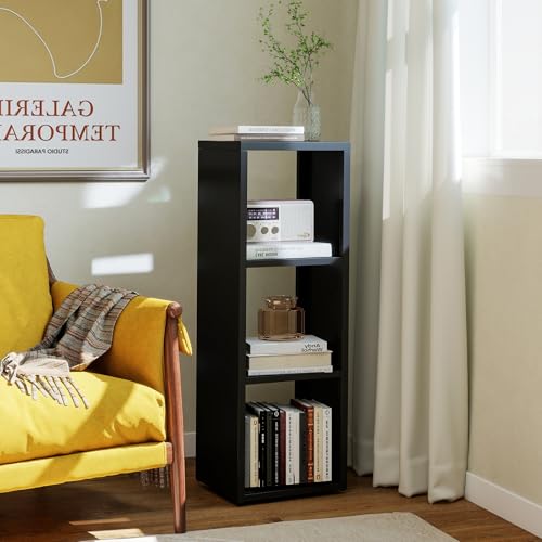 IRONMIX Metal 3 Cube Storage Organizer, Short Black Bookshelf with Storage Cabinet, Narrow Nightstands, Modern Cube Storage Shelf Slim Bedside Table for Small Places, Living Room, 15 min Assembly - color: Black, size: 363-3 Cube