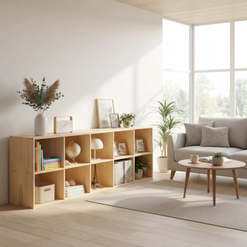 Gdrasuya10 10 Cube Book Shelf, 63" Long Wood Storage Organizer Bookcase, Horizontal Console Closet Bookshelf, Hallway TV Stand for Entryway, Display Cabinet Book Case for Office - size: 10 Cubes
