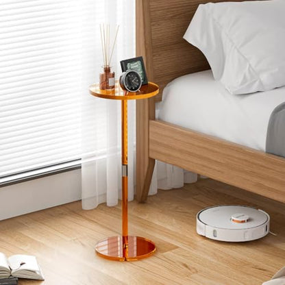 Acrylic Drink Table for Small Spaces, 10" L x 10" W x 21.3" H(Orange) | Drink Side/End Table for Living Room, Round, Easy Assembly