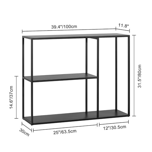 HDANI Console Table, Narrow Entryway Table, 3 Tier Metal Hallway Table, 11.8''Dx39.4''Wx31.5''H(Black) - color: Black, size: 11.8"D×39.4"W×31.5"H