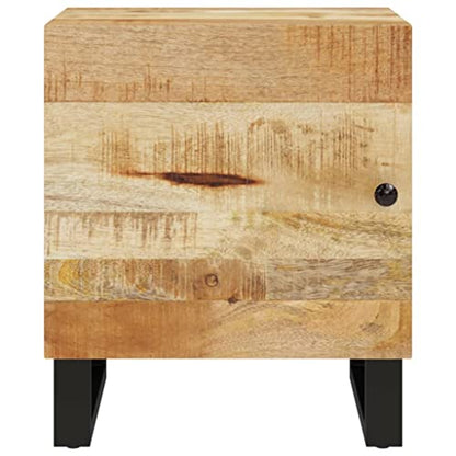 Industrial Nightstand with Storage, Solid Mango Wood Bedside Table, Compact Rustic End Table with Black Iron Legs for Bedroom Living Room - size: Compact