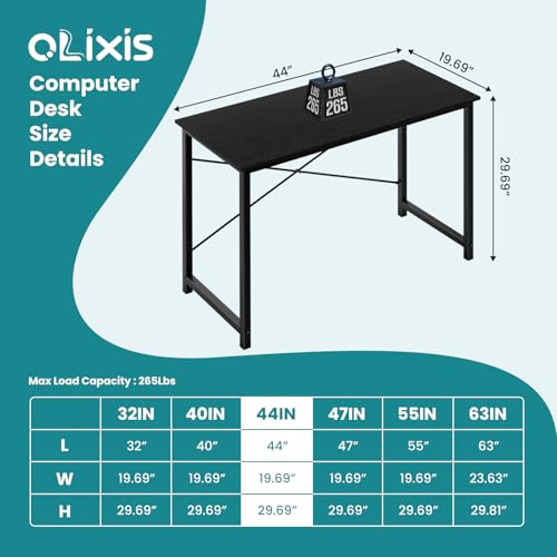 OLIXIS Home Office Computer Desk, Small Office 44-inch Writing and Study Desk, Table with Metal Frame and Wooden Top, Compact Modern Study Table for Home Use, Black - color: Black, size: 44-In
