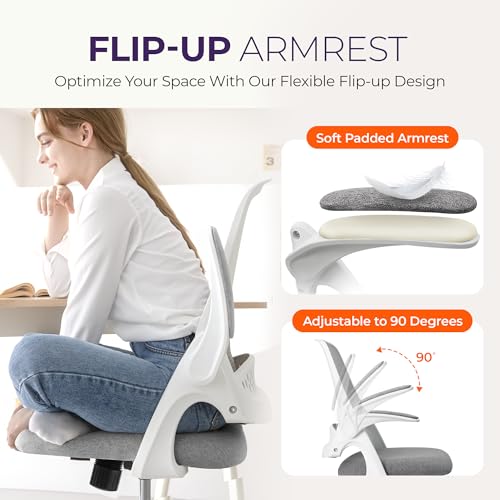 NEO CHAIR Office Desk Gaming Ergonomic Computer Chair with Lumbar Back Support Adjustable Height Swivel Rolling Wheels Flip-up Arms Mesh Chair for Home Vanity (Grey) - color: Grey