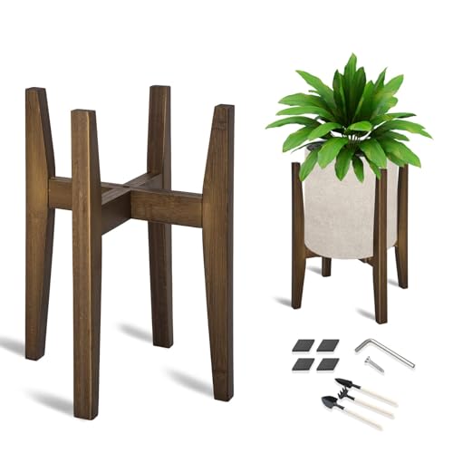 OERGKE Adjustable Plant Stand, Bamboo Mid Century Modern Indoor Plants Stands, Corner Flower Holder for Living Room, Fits 8 to 12 Inches Pots, (Pot & Plant Not Included)(Walnut, 1 Pack) - color: Walnut