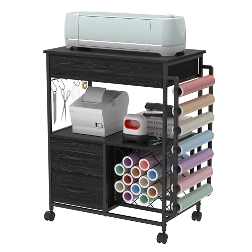 VENNQD Storage Cart Compatible with Cricut Machines Stand Cutting Machine Stand with Drawers and Vinyl Roll Holder Rolling Craft Cabinet Table for Cricut Craft Workstation for cart Craft Room (Black) - color: Black