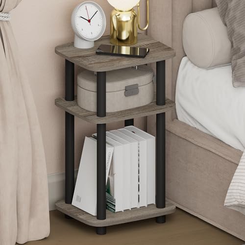 Furinno JUST Night Stand, 3-Tier Turn-N-Tube Nightstand with Open Shelf, Round Curve Corner Side Table, End Table, Easy Assembly, for Living Room, Bedroom, French Oak - color: French Oak/Black, size: 3-Tier, Curve Corner