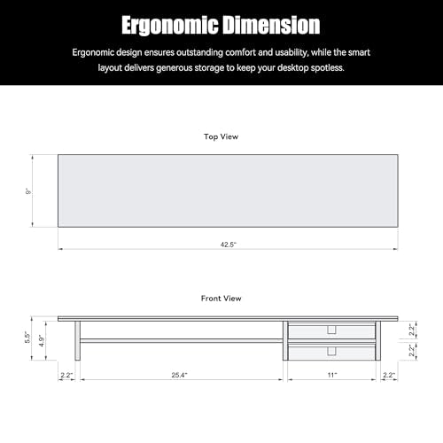 FENSULN Dual‑Tier Monitor Stand Riser with Drawers, Desktop Organizer Shelf Storage for Computer Screen 2 Monitors, Supports for PC Computer Monitor, Printer, Heavy TV Riser White