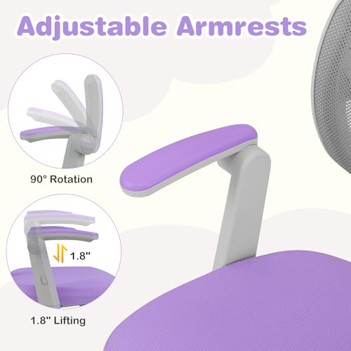 HONEY JOY Kids Desk Chair, Children Study Chair with Adjustable Height/Armrest/Footrest, Swivel Rolling Mesh Task Student Chair, Kids Computer Chair for Teens Girls Boys, Home, School, Office (Purple) - color: Purple