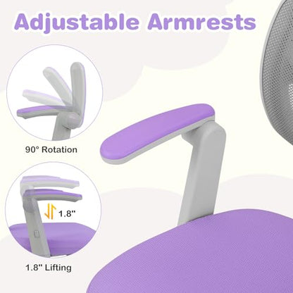 HONEY JOY Kids Desk Chair, Children Study Chair with Adjustable Height/Armrest/Footrest, Swivel Rolling Mesh Task Student Chair, Kids Computer Chair for Teens Girls Boys, Home, School, Office (Purple) - color: Purple