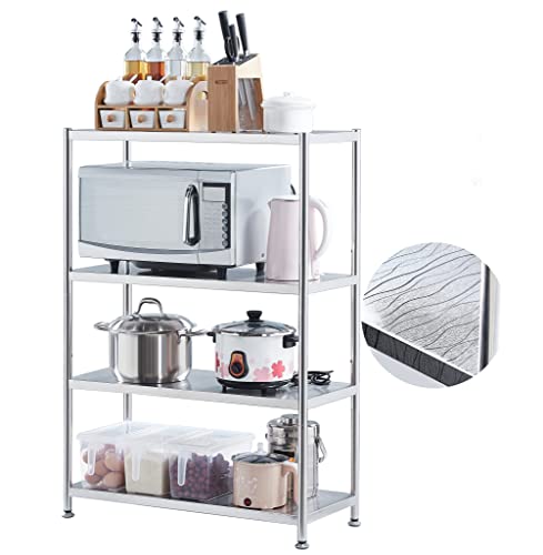 susunnus Stainless Steel Shelves 23.6in-4 Tier, Stainless Steel Shelf Organizer, Kitchen Storage Shelves, Artistic Texture, Pragmatic & Sturdy & Waterproof - size: 23.6in*13.8in-4T
