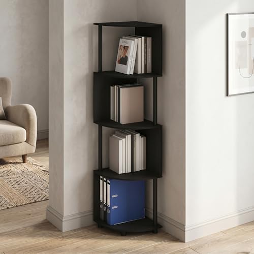 4-Tier Corner Bookshelf, Zigzag Storage Shelves Display Rack, Corner Shelf, Book Shelf for Organization and Storage, Home Office, Living Room, Espresso - color: Espresso/Black, size: 4 Tier