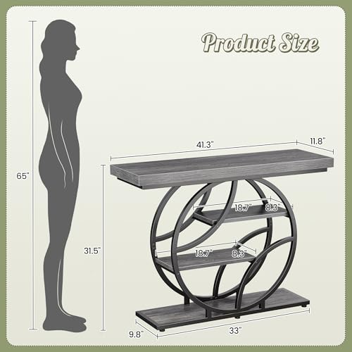 Huuger 41.3 Inch Entryway Table, Modern Console Sofa Table, Accent Table with Shelves, for Entry, Hallway, Entrance, Foyer, O-Shaped Metal Frame, Light Grey - color: Light Grey, size: 11.8"D x 41.3"W x 31.5"H