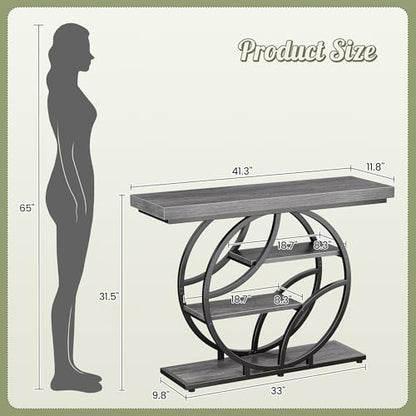 Huuger 41.3 Inch Entryway Table, Modern Console Sofa Table, Accent Table with Shelves, for Entry, Hallway, Entrance, Foyer, O-Shaped Metal Frame, Light Grey - color: Light Grey, size: 11.8"D x 41.3"W x 31.5"H
