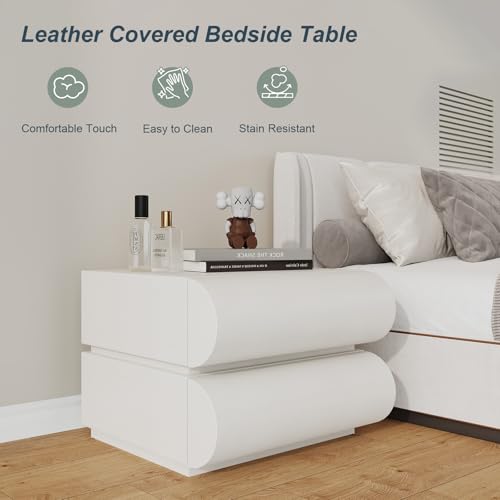 IKuinen Nightstand, Minimalist Bedside Table with 2 Solid Wood Drawer, Night Stands with Microfiber Leather, End Table for Bedroom-White - size: 2 Drawers