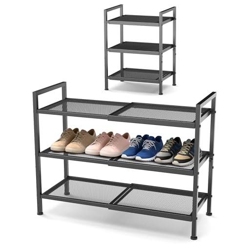 3 Tier Shoe Rack, Expandable Shoe Rack for Closet, Adjustable Shoe Organizer for Entryway, Shoe Storage Organizer for Door Entrance, Garage, Bedroom - color: Black, size: 3-Tier