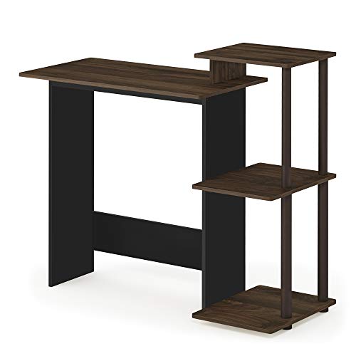 Furinno Efficient 29-Inch Brown Computer Desk, Office Desk with 3 Side Shelves, Rectangular Home Office Desk, Gaming Desk for Home Office, Bedroom, Study Room, Brown Walnut - color: Brown Walnut/Brown, size: 28.6-in with 3 Side Shelves