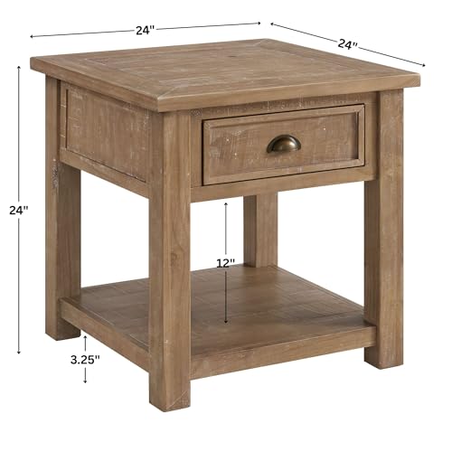 Martin Svensson Home Monterey Solid Wood End Table, Driftwood | Farmhouse Rustic, Coastal Side Table, Drawer and Shelf - color: Driftwood