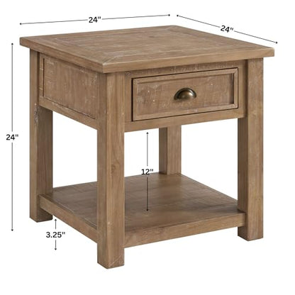Martin Svensson Home Monterey Solid Wood End Table, Driftwood | Farmhouse Rustic, Coastal Side Table, Drawer and Shelf - color: Driftwood