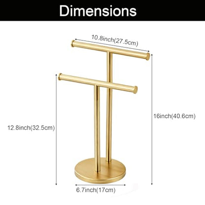 Hand Towel Holder, NEWRAIN Double Countertop Hand Towel Holder Stand, Stainless Steel Free Standing Hand Towel Rack with Heavy Base, for Bathroom Kitchen & Counter top, Brushed Gold - color: Brushed Gold, style: 2-Tier