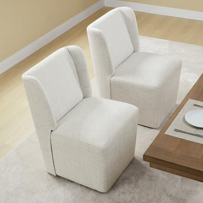 KISLOT Upholstered Dining Chairs Set of 1 with Casters, Wingback Modern Side Armless Deskchair with Rollers for Diningroom Bedroom Livingroom Reading Room, Linen Fabric - color: A Linen Fabric, size: Set of 1