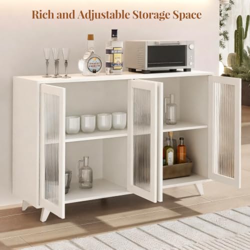 Panana Kitchen Buffet Server Table Accent Sideboard Cupboard Server Buffet Console Table with Doors Cabinet (49inch, White) - color: White, size: 49inch