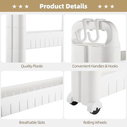 4 Tiers Slim Rolling Storage Cart, 3.5 in Slim Slide Out Bathroom Organizer Cart, Tiered Storage Rack with Wheels, Narrow Mobile Utility Cart for Laundry Room, Kitchen, Office, Sturdy Room - size: 4 Tiers