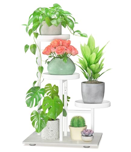 LASZOLA White 3 Tier Plant Stand Indoor Heavy Duty Rack for Modern House Planter, Metal and Wooden Vertical Organizer Decor Narrow Bathroom Floor, Sturdy Multi Level Flower Holder Raised, Cat Proof - color: Pure White, size: 3 Tier