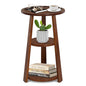 3-Tier Round Side Table, Solid Wood End Table & Nightstand for Small Spaces, Compact Accent Table for Living Room, Bedroom, Office (Red Brown Finish) - color: Red Brown
