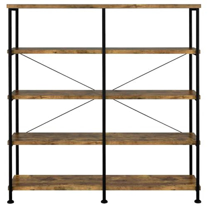 Coaster Home Furnishings - Analiese - Wood and Metal - 4-Tier Double Bookshelf with Open Shelves, X-Back Bracing, and Rectangular Frame - Home Office - 63-Inch - Rustic Nutmeg - 801543 - color: Rustic Nutmeg