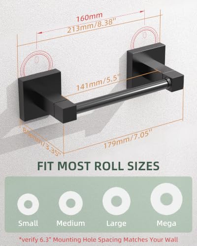 Ruacq Toilet Paper Holder Matte Black Double Post Pivoting Square Tissue Holders Roll Holder Hangers Toilet Paper Modern Wall Mounted, Commercial Bathroom Toilet Paper Roll Holder - color: Matte Black, size: Square