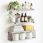 Fixwal 3+1 Tier Bathroom Floating Shelves Over Toilet, White | White Wood Shelf Set with Toilet Paper Storage Basket, Natural Finish, 40Lb Weight Limit, Quick Mount, Versatile - color: White