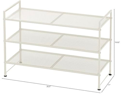 Simple Houseware 3-Tier Stackable Mesh Shoe Rack, White - color: White, style: Mesh Panel