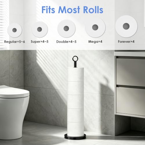 TACGEA Toilet Paper Holder Stand(with Reserve Function), Free-Standing Spare Rolls Storage Holder, Stainless Steel Matte Black - color: Matte Black (With Top Ring)