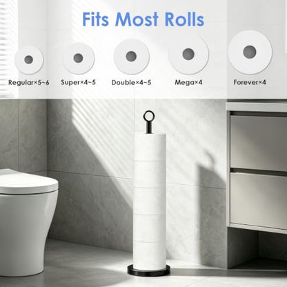 TACGEA Toilet Paper Holder Stand(with Reserve Function), Free-Standing Spare Rolls Storage Holder, Stainless Steel Matte Black - color: Matte Black (With Top Ring)