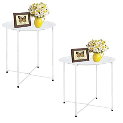 Garden 4 you End Table Metal Side Table Round Folding Tray Cyan Sofa Small Accent Fold-able Table, Round End Table Tray, Next to Sofa Table, Snack Table for Living Room and Bed Room,White - color: White
