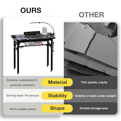 Portable Foldable Manicure Table with Dust Collector, Rolling Nail Tech Desk with LED Lamp, Wrist Rest, Lockable Wheels & Carrying Case for Home Salon, Travel & Mobile Nail Techs (Black White Wave) - color: Black White Wave
