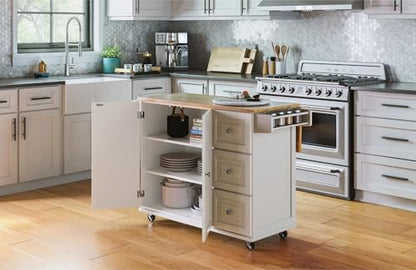 Homestyles Dolly Madison Off-White Mobile Kitchen Island Cart with Wood Drop Leaf Breakfast Bar - color: Soft White