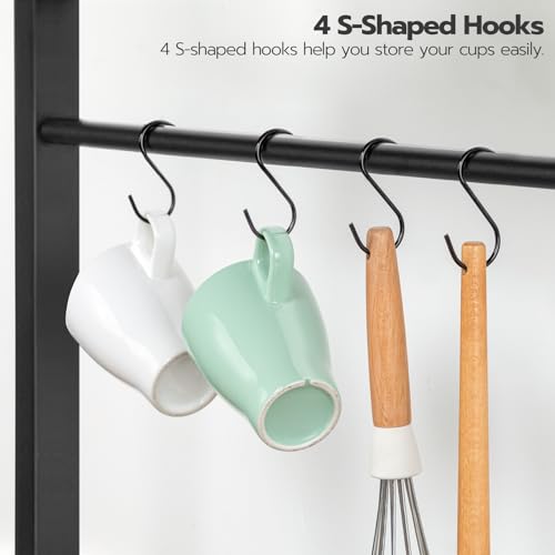 HOOBRO Bakers Rack with Power Outlet, 35.4 Inches Coffee Bar with Mesh Basket, Microwave Stand with 4 S-Shaped Hooks, Kitchen Bakers Rack with Storage, Easy to Assemble, Black BB05HB01 - color: Black