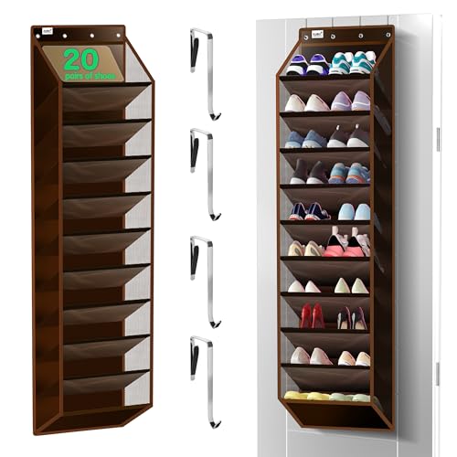 Kotkn 10 Tier Over The Door Organizer - Heavy Duty Hanging Storage Rack with Sturdy Oxford Fabric, Holds 20+ Pairs of Footwear, Boots & Sneakers, Saves 50% Closet Space (Dark Curry) - color: 10-cell Dark Curry