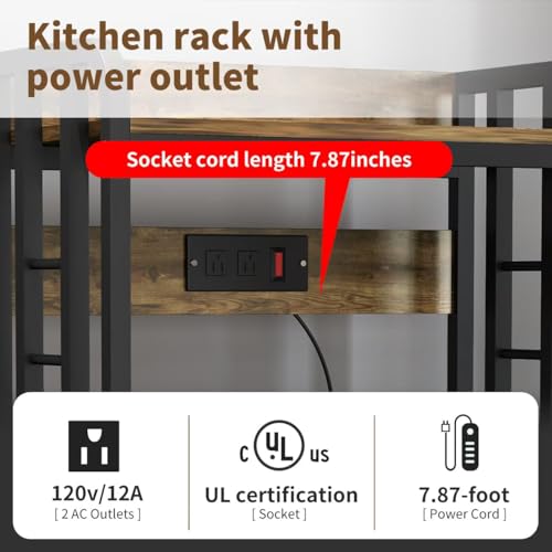 SIREDEEP Bakers Rack with Power Outlet ，4-Tier Kitchen Baker's Rack,Microwave Stand with Storage Suitable for Kitchen, Living Room, Dinning Room，Coffee Bar(Rustic Brown) - color: Rustic Brown
