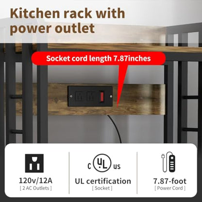 SIREDEEP Bakers Rack with Power Outlet ，4-Tier Kitchen Baker's Rack,Microwave Stand with Storage Suitable for Kitchen, Living Room, Dinning Room，Coffee Bar(Rustic Brown) - color: Rustic Brown
