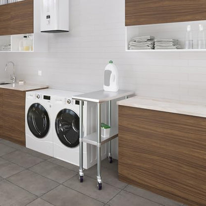 AmGood 12" Long x 30" Deep Stainless Steel Table with Casters - size: 12" Long x 30" Deep
