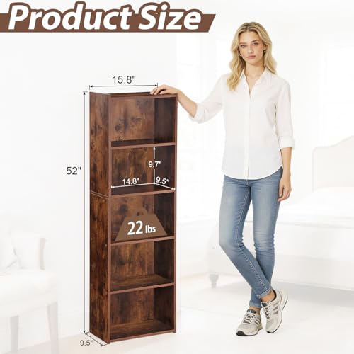 ZENY 5-Tier Shelf Bookcase, Freestanding Wood Storage Display Open Bookshelf for Home Office (Rustic Brown) - color: Rustic Brown