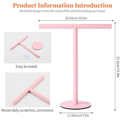 Pink Bathroom Hand Towel Holder Stand，T-Shape Hand Towel Holder Stand SUS304 Stainless Steel for Bathroom，Kitchen or Vanity Countertop - color: Pink