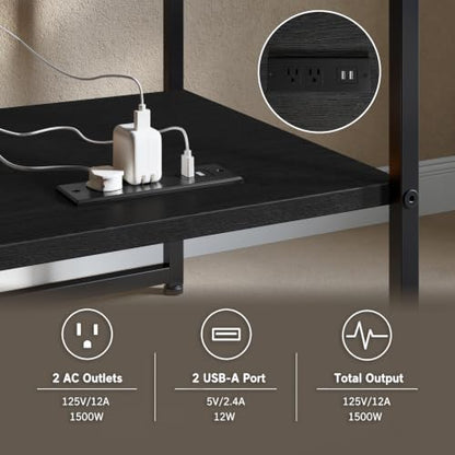 Tatub 20IN Black End Table with Charging Station & USB Ports Outlets | Versatile Mini Fridge Table Printer Stand Nightstand for Bedroom Living Room - color: Black