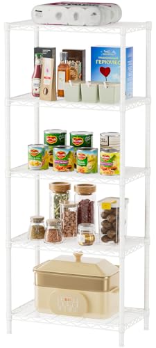 SINGAYE 5 Metal Shelves Wire Shelving Storage Shelf Adjustable Unit Pantry | 5 Tier Kitchen Laundry Room Organization Home Pantry Closet Bathroom Organizers Garage Rack 14" D x 24" W x 59.5" H White - color: White, size: 5 Tier 14"Dx24"Wx59.5"H