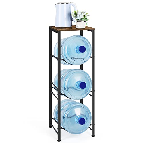5 Gallon Water Jug Holder 3-Tiers Water Dispenser Stand Rack, Water Bottle Organizer with Storage Shelves for Kitchen Living Room Office, Rustic Brown - style: Square Tube Brown